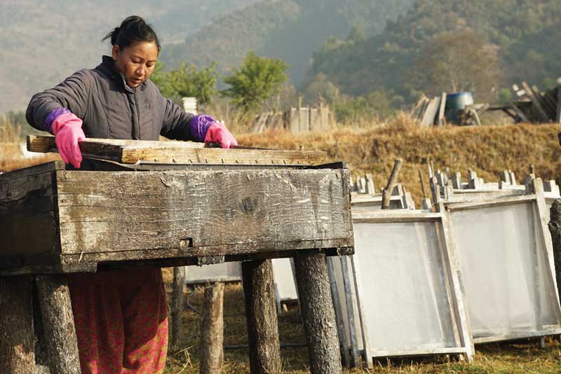 Aveda envuelve sus productos en papel lokta, fabricado a mano, en Nepal