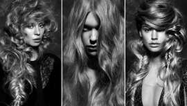 Los volúmenes exagerados, las texturas aparentemente descontroladas y los acabados lujosos en melenas largas protagonizan esta colección del reconocido peluquero británico