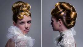 El centro se ha inspirado en los estilos pictóricos art nouveau y art decó. Looks con onda muy marcada y recogidos con moños altos y voluminosos