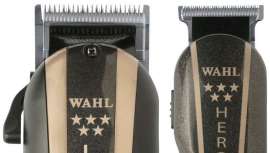 Wahl apostou numa combinação de modelos top de cabos em versão retro. Legend & Hero apresenta tonalidades douradas e pretas em sintonia com a essência barber shop.