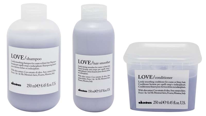 Diseño esencial y envase sostenible en Love de Davines, acción relajante comprobada para cabello encrespado y rebelde