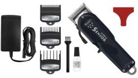 Uma das máquinas de corte mais fiáveis e precisas do mercado, Senior cordless que incorpora lâmina Fade para degradés e bateria de lítio que assegura a máxima garantia e durabilidade, entre outras prestações
