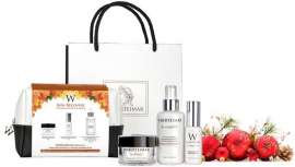 O pacote de produtos inclui dois dos seus melhores séruns e o seu creme facial de textura leve R-Structure, pertencente à sua gama exclusiva de cosméticos.