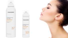 A marca mesoestetic aplica a sua gama solar mesoprotech, fotoprotetores faciais e corporais de última geração de ação anti-idade e aptos para todo o tipo de peles, agora com dois novos formatos em textura bruma