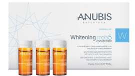 Con una nueva formulación, 5% Melavoid y Niacinamida, Whitening mela5 concentrate de Anubis, efecto diana, actúa sobre el proceso de formación de la síntesis de melanina, reduciendo el número e intensidad de las manchas
