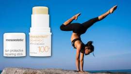 mesoprotech sun protective repairing stick de mesoestetic, converte-se no básico imprescindível da proteção solar no verão para a prática de exercício ao ar livre durante os meses mais calorosos do ano