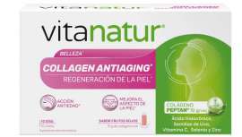 Un complemento alimenticio a base de colágeno hidrolizado peptan®, ácido hialurónico, semillas de uva, vitaminas C, selenio y zinc