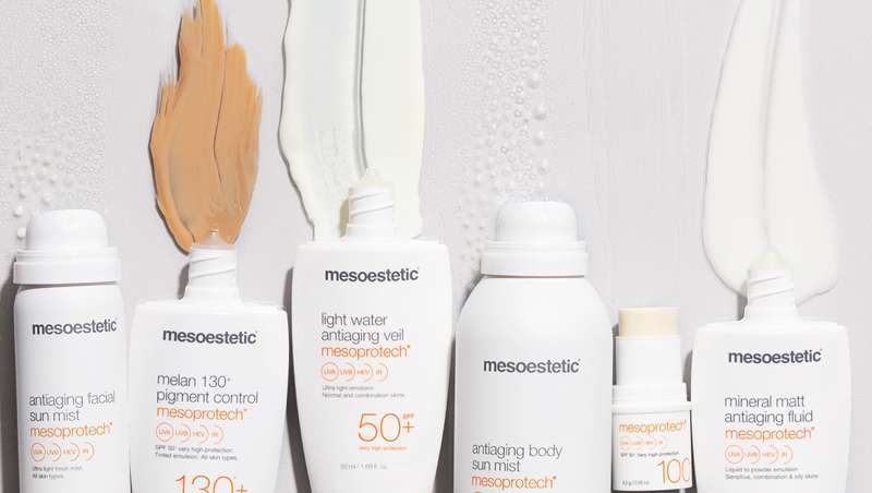 Solares mesoestetic para cada tipo de pele com ativos anti-idade e alta fotoproteo