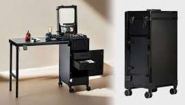 Esta mesa de manicura plegable de aluminio 2 en 1 con espejo es imprescindible