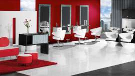 El nombre de la colección, Náutica, hace honor a la imagen de yate que ofrecen el lavacabezas y el sillón de esta gama. Dos modelos que se comercializan, también, en blanco y azul