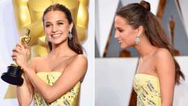 La galardonada como Mejor Actriz Principal en la 88 Ceremonia de los Óscars, lució un vestido amarillo de Louis Vuitton, muy comentado, acompañado de un sofisticado half bun, peinado de moda entre algunas famosas