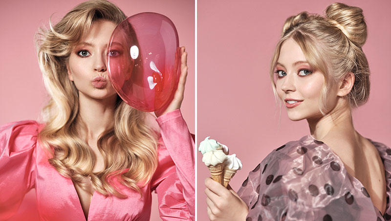 modelos chicas rubias con globo y helado
